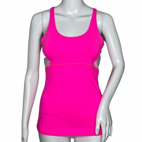 Athleta Shirt Womens XSmall Start Up Bright Pink White Mesh Strappy‎ Athleisure - Picture 1 of 6